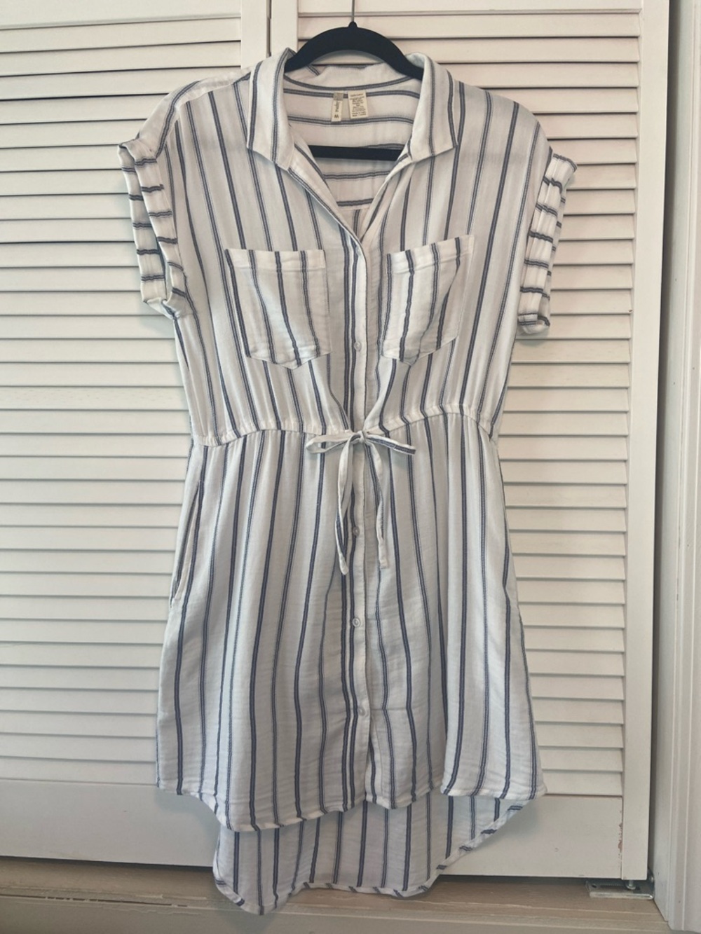 Japna T-Shirt Mini Dress 100% Cotton White With Blue Stripes Woman’s Size M